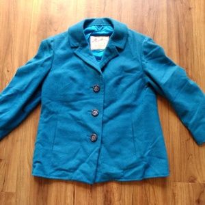 Vintage 60s Jacket 36"B Blue Green Spring Coat Blazer Made in Kowloon Hong Kong